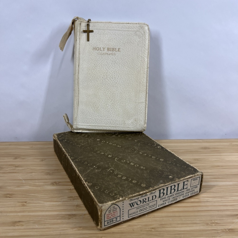 Vintage World Bible KJV Red Letter Zipper White w/ Box 658-Z